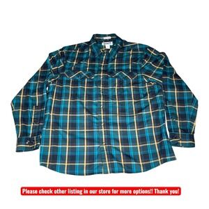 Duluth‎ Trading Shirt Mens Large Blue Yellow Plaid Snap Button Flannel Western